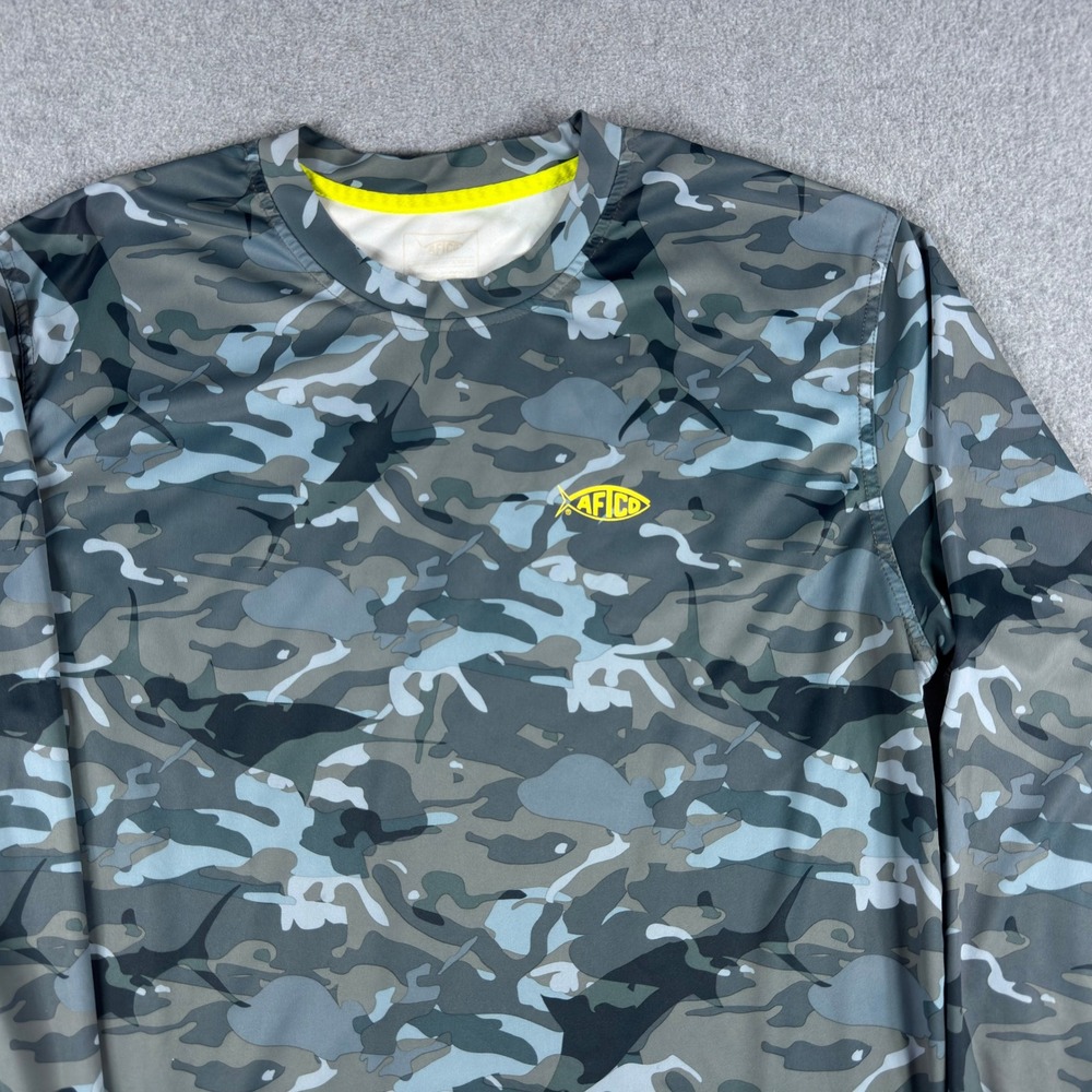 AFTCO Performance AFTECH Fishing Shirt Long Sleeve Men's Medium Camo Neon